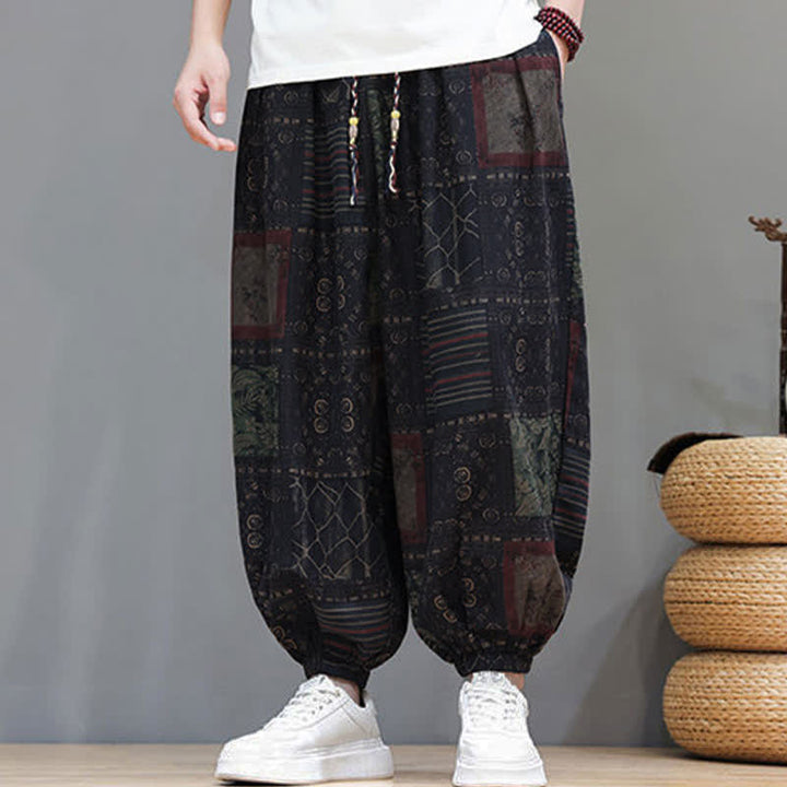 Buddha Stones Pantalon sarouel d'été bohème décontracté à cordon de serrage et à motifs géométriques courts, avec poches. - image 44