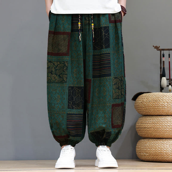 Buddha Stones Pantalon sarouel d'été bohème décontracté à cordon de serrage et à motifs géométriques courts, avec poches. - image 20