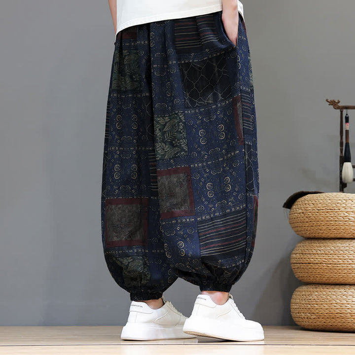 Buddha Stones Pantalon sarouel d'été bohème décontracté à cordon de serrage et à motifs géométriques courts, avec poches. - image 2