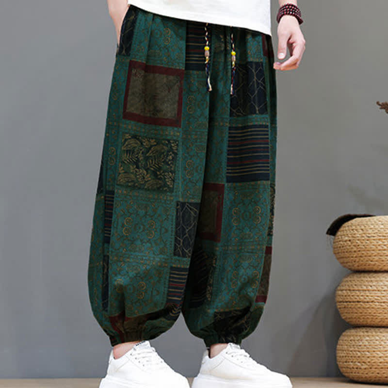 Buddha Stones Pantalon sarouel d'été bohème décontracté à cordon de serrage et à motifs géométriques courts, avec poches. - image 22