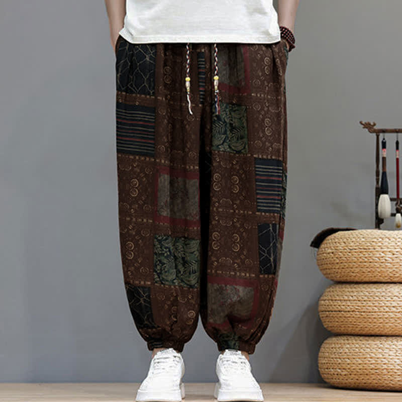 Buddha Stones Pantalon sarouel d'été bohème décontracté à cordon de serrage et à motifs géométriques courts, avec poches. - image 17