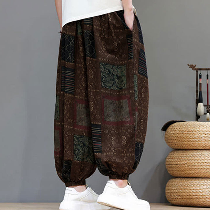 Buddha Stones Pantalon sarouel d'été bohème décontracté à cordon de serrage et à motifs géométriques courts, avec poches. - image 11