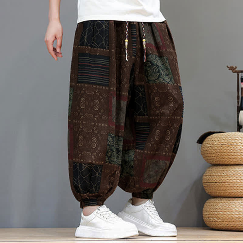 Buddha Stones Pantalon sarouel d'été bohème décontracté à cordon de serrage et à motifs géométriques courts, avec poches. - image 13