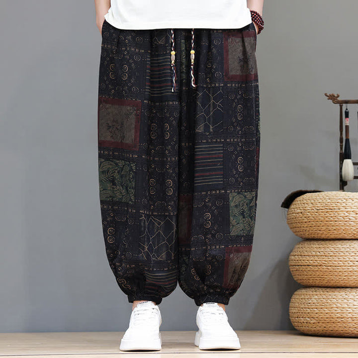 Buddha Stones Pantalon sarouel d'été bohème décontracté à cordon de serrage et à motifs géométriques courts, avec poches. - image 48
