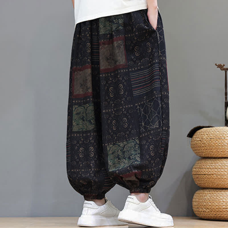 Buddha Stones Pantalon sarouel d'été bohème décontracté à cordon de serrage et à motifs géométriques courts, avec poches. - image 51