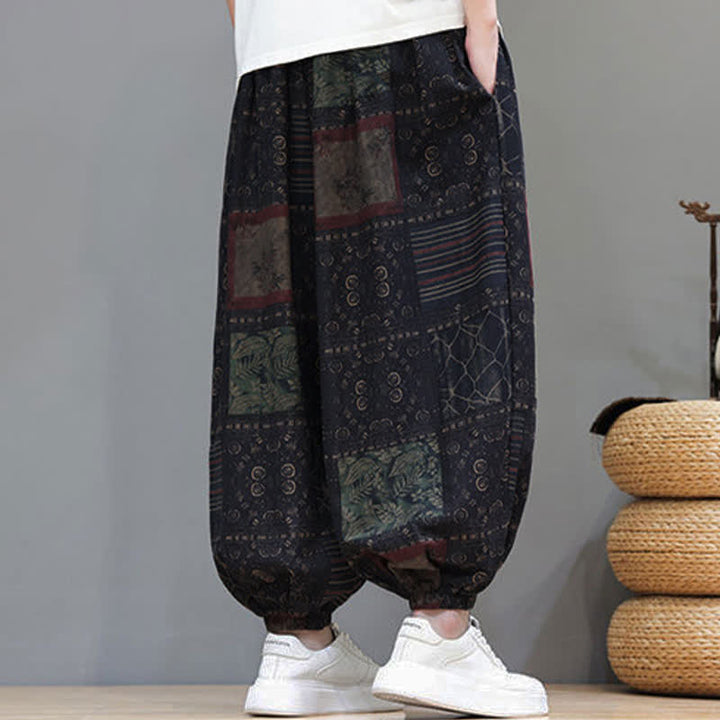 Buddha Stones Pantalon sarouel d'été bohème décontracté à cordon de serrage et à motifs géométriques courts, avec poches. - image 51