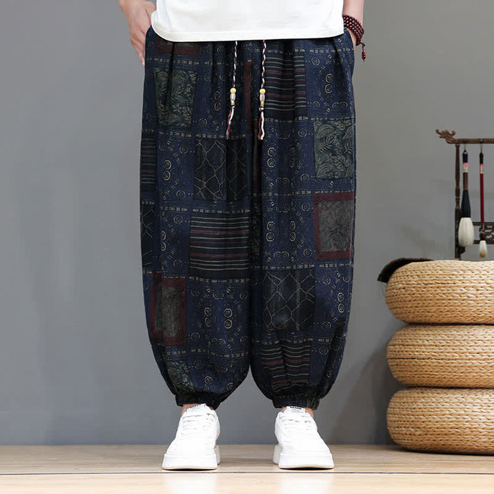 Buddha Stones Pantalon sarouel d'été bohème décontracté à cordon de serrage et à motifs géométriques courts, avec poches. - image 46