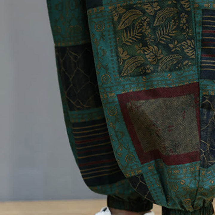 Buddha Stones Pantalon sarouel d'été bohème décontracté à cordon de serrage et à motifs géométriques courts, avec poches. - image 28