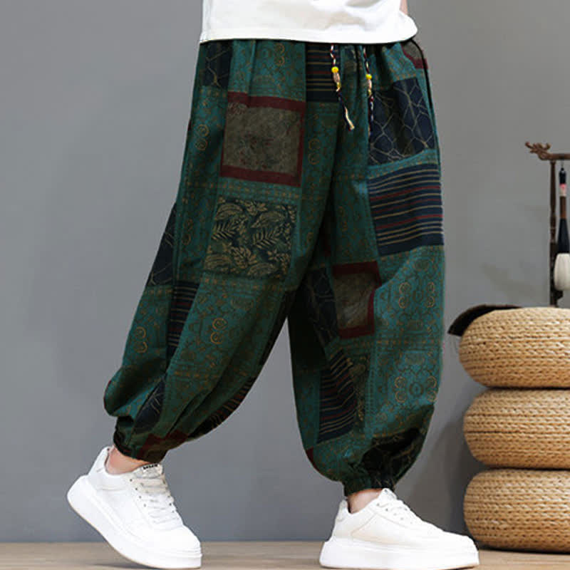 Buddha Stones Pantalon sarouel d'été bohème décontracté à cordon de serrage et à motifs géométriques courts, avec poches. - image 27