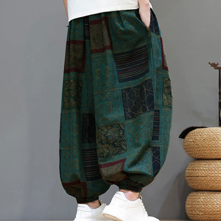 Buddha Stones Pantalon sarouel d'été bohème décontracté à cordon de serrage et à motifs géométriques courts, avec poches. - image 24