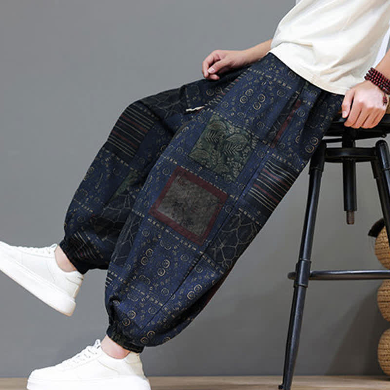 Buddha Stones Pantalon sarouel d'été bohème décontracté à cordon de serrage et à motifs géométriques courts, avec poches. - image 5
