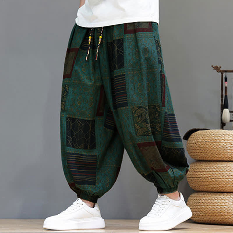 Buddha Stones Pantalon sarouel d'été bohème décontracté à cordon de serrage et à motifs géométriques courts, avec poches. - CadetBlue - US/UK/AU46, EU56 (5XL) - image 19