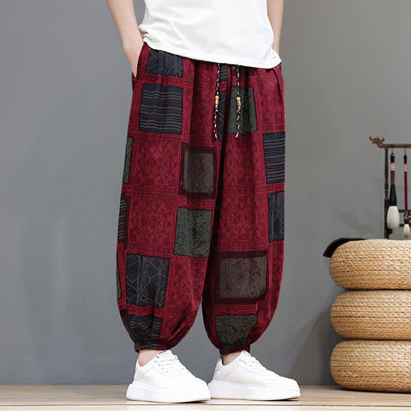 Buddha Stones Pantalon sarouel d'été bohème décontracté à cordon de serrage et à motifs géométriques courts, avec poches. - image 32