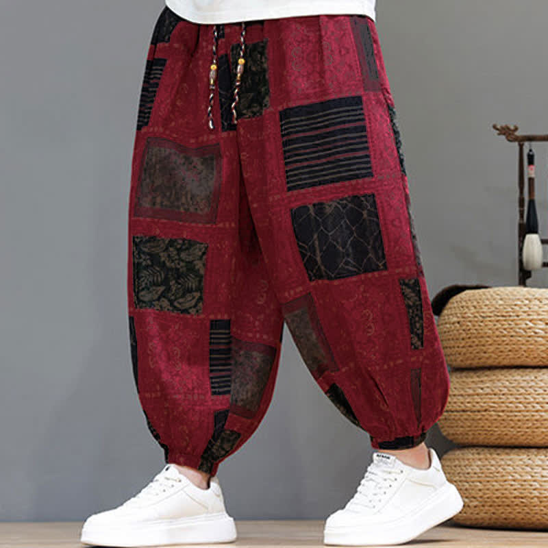 Buddha Stones Pantalon sarouel d'été bohème décontracté à cordon de serrage et à motifs géométriques courts, avec poches. - image 39
