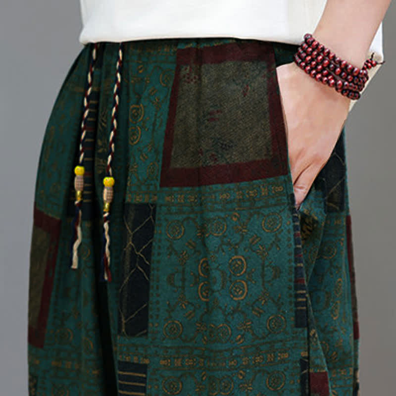 Buddha Stones Pantalon sarouel d'été bohème décontracté à cordon de serrage et à motifs géométriques courts, avec poches. - image 29