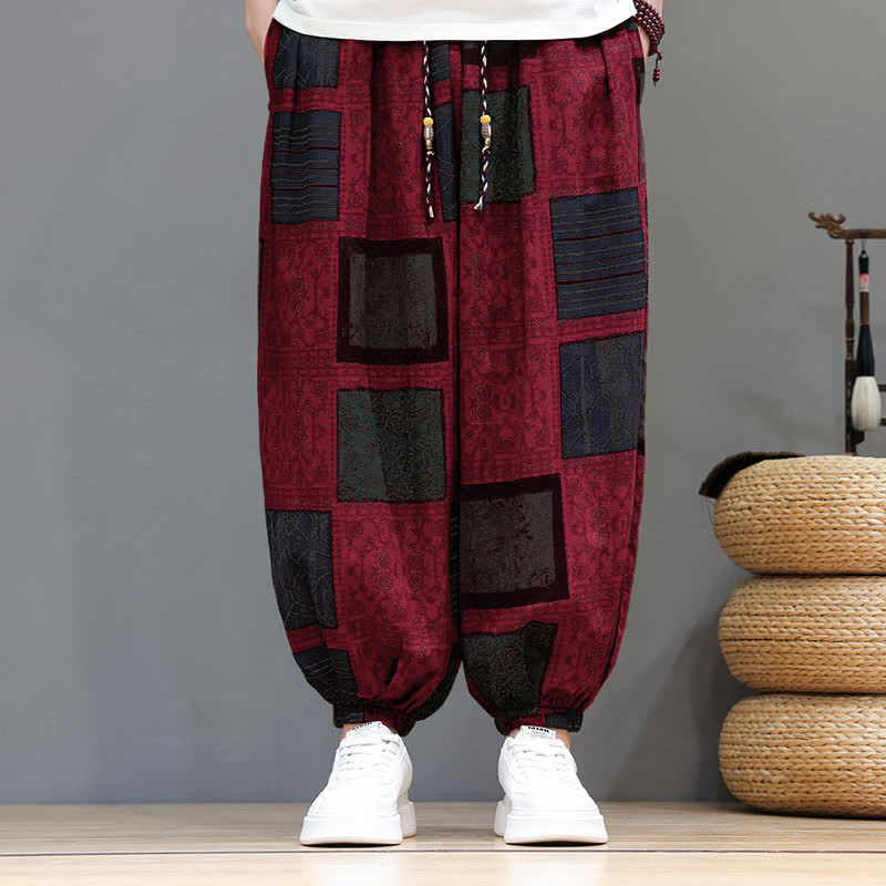 Buddha Stones Pantalon sarouel d'été bohème décontracté à cordon de serrage et à motifs géométriques courts, avec poches. - image 40