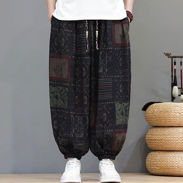Buddha Stones Pantalon sarouel d'été bohème décontracté à cordon de serrage et à motifs géométriques courts, avec poches. - image 49