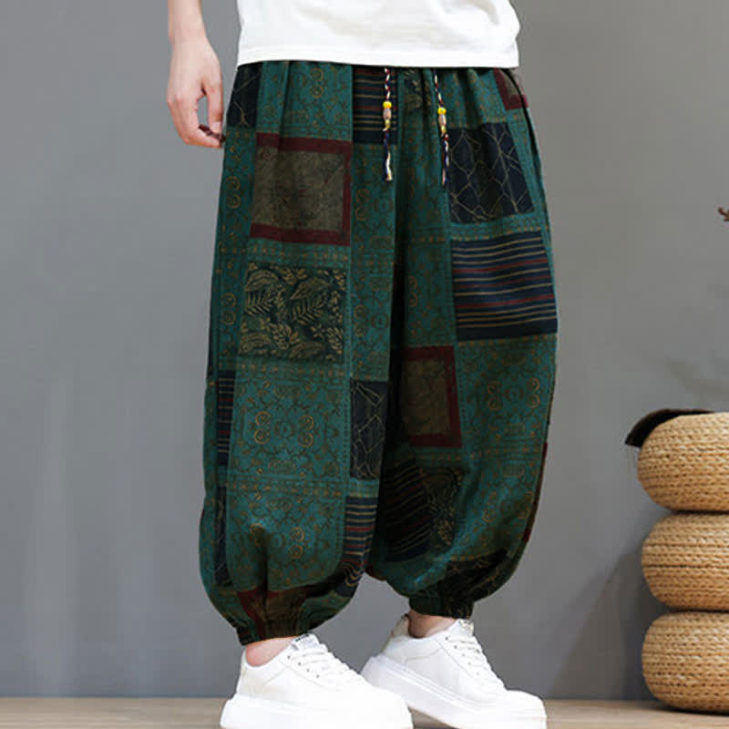 Buddha Stones Pantalon sarouel d'été bohème décontracté à cordon de serrage et à motifs géométriques courts, avec poches. - image 21