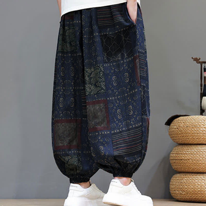 Buddha Stones Pantalon sarouel d'été bohème décontracté à cordon de serrage et à motifs géométriques courts, avec poches. - image 6