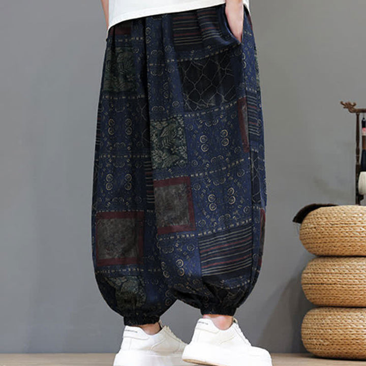 Buddha Stones Pantalon sarouel d'été bohème décontracté à cordon de serrage et à motifs géométriques courts, avec poches. - image 6