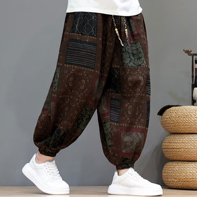 Buddha Stones Pantalon sarouel d'été bohème décontracté à cordon de serrage et à motifs géométriques courts, avec poches. - image 14
