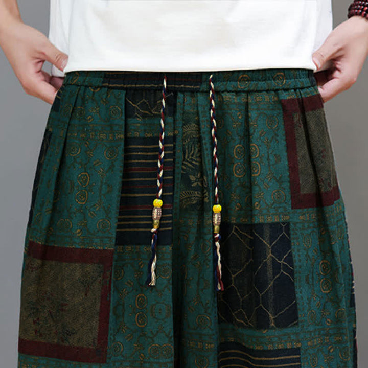 Buddha Stones Pantalon sarouel d'été bohème décontracté à cordon de serrage et à motifs géométriques courts, avec poches. - image 30