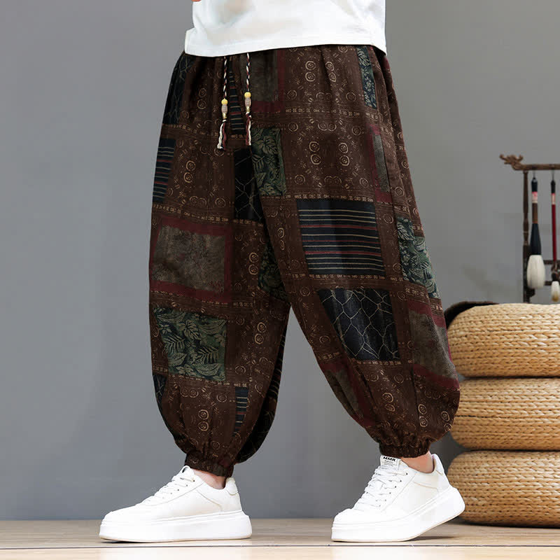 Buddha Stones Pantalon sarouel d'été bohème décontracté à cordon de serrage et à motifs géométriques courts, avec poches. - image 15