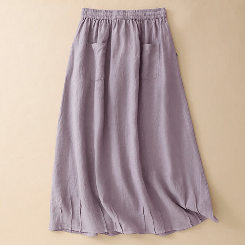 Buddha Stones Jupes d'été minimalistes décontractées pour femmes, taille élastique avec cordon de serrage et poches. - image 1