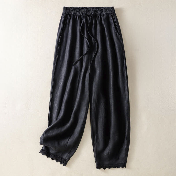 Buddha Stones Pantalon sarouel bohème décontracté d'été à cordon de serrage, couleur unie, en ramie, avec poches - Noir - US8-10, UK/AU12-14, EU40-42 (2XL) - image 12