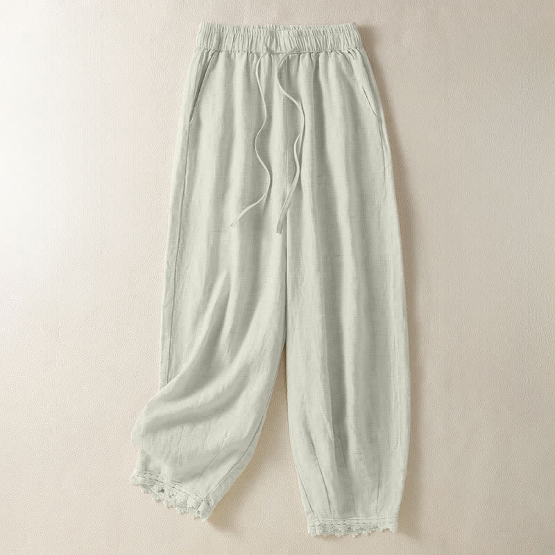 Buddha Stones Pantalon sarouel bohème décontracté d'été à cordon de serrage, couleur unie, en ramie, avec poches - Beige - US8-10, UK/AU12-14, EU40-42 (2XL) - image 0