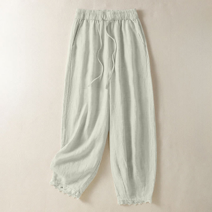 Buddha Stones Pantalon sarouel bohème décontracté d'été à cordon de serrage, couleur unie, en ramie, avec poches - Beige - US8-10, UK/AU12-14, EU40-42 (2XL) - image 0