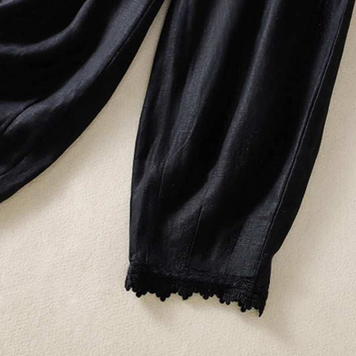 Buddha Stones Pantalon sarouel bohème décontracté d'été à cordon de serrage, couleur unie, en ramie, avec poches - image 19