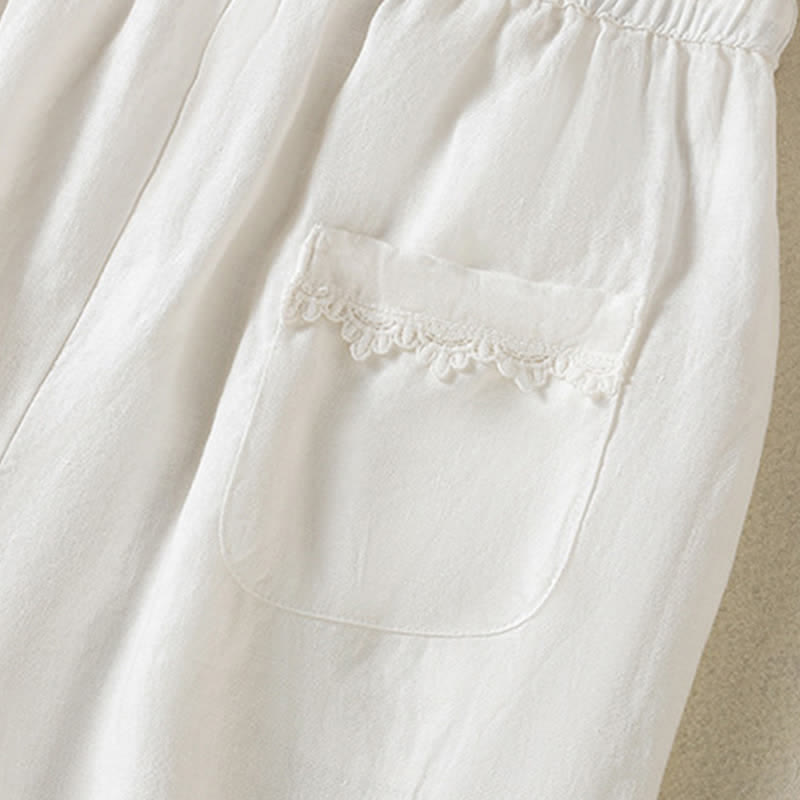 Buddha Stones Pantalon sarouel bohème décontracté d'été à cordon de serrage, couleur unie, en ramie, avec poches - image 25