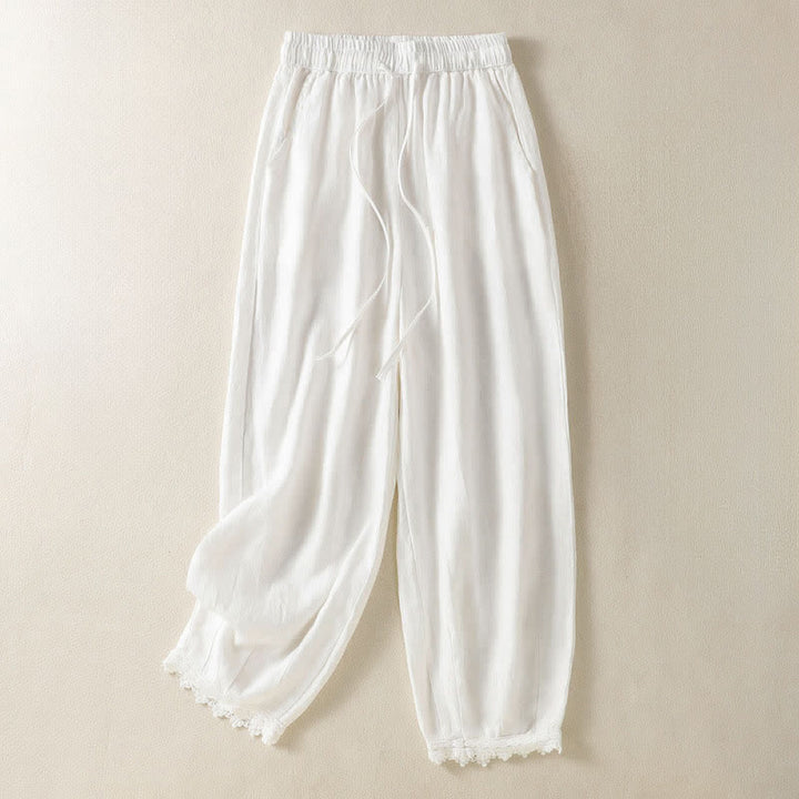 Buddha Stones Pantalon sarouel bohème décontracté d'été à cordon de serrage, couleur unie, en ramie, avec poches - Blanc - US8-10, UK/AU12-14, EU40-42 (2XL) - image 20