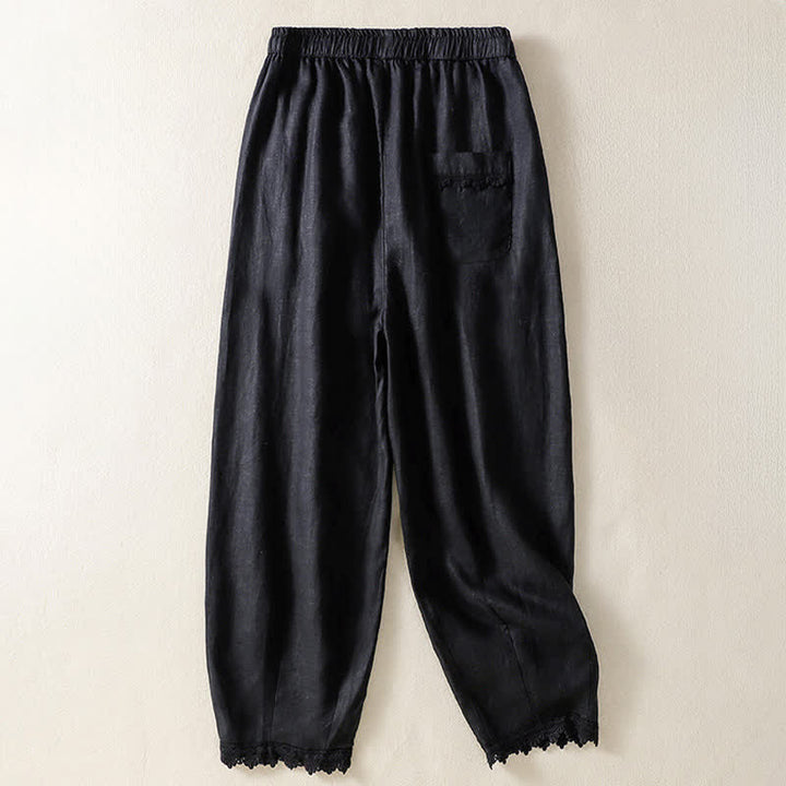 Buddha Stones Pantalon sarouel bohème décontracté d'été à cordon de serrage, couleur unie, en ramie, avec poches - image 13
