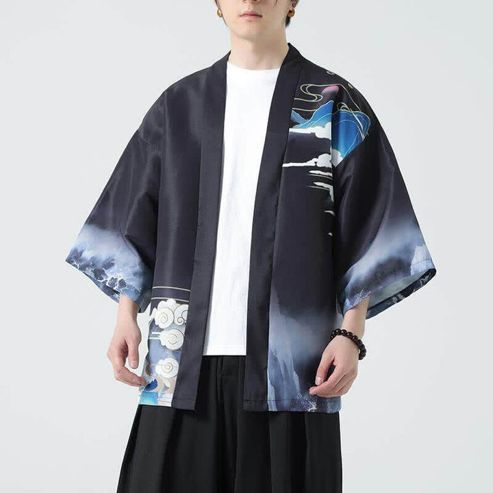 Buddha Stones Kimonos d'été décontractés pour hommes, imprimé grues vintage - image 5