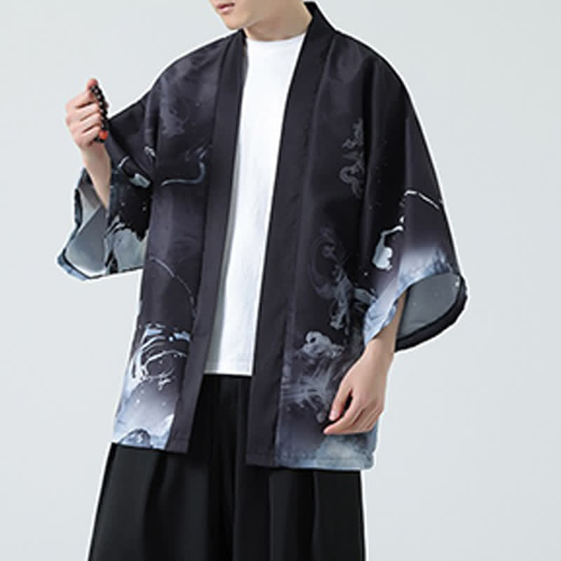 Buddha Stones Kimonos d'été décontractés pour hommes, imprimé grues vintage - image 13