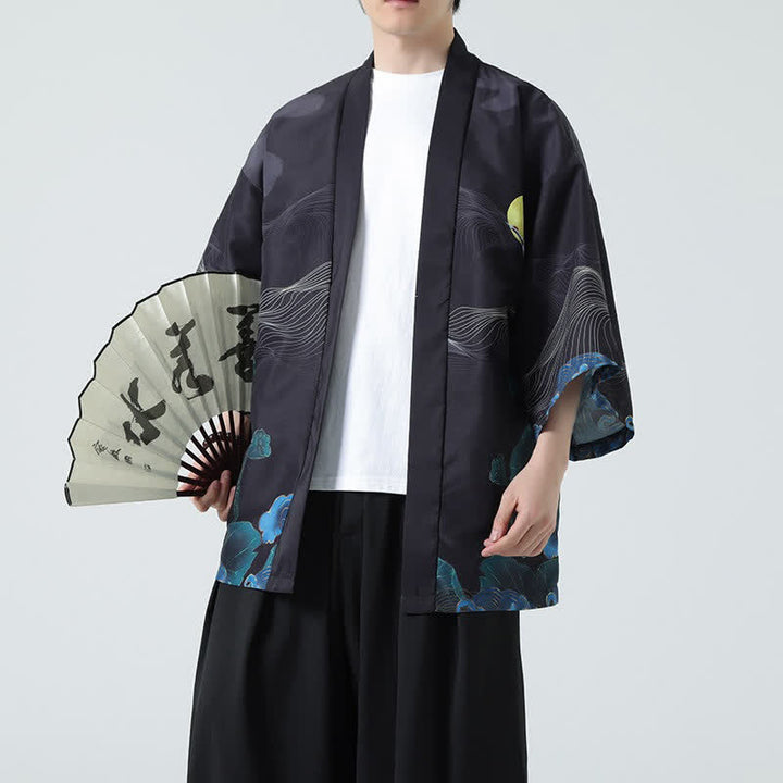 Buddha Stones Kimonos d'été décontractés pour hommes, imprimé grues vintage - Montagne - US/UK/AU48, EU58 (5XL) - image 24