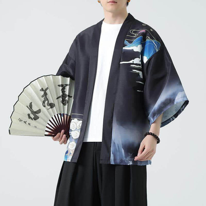 Buddha Stones Kimonos d'été décontractés pour hommes, imprimé grues vintage - Grue - US/UK/AU48, EU58 (5XL) - image 0