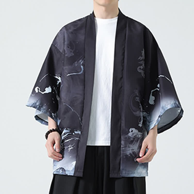 Buddha Stones Kimonos d'été décontractés pour hommes, imprimé grues vintage - image 16