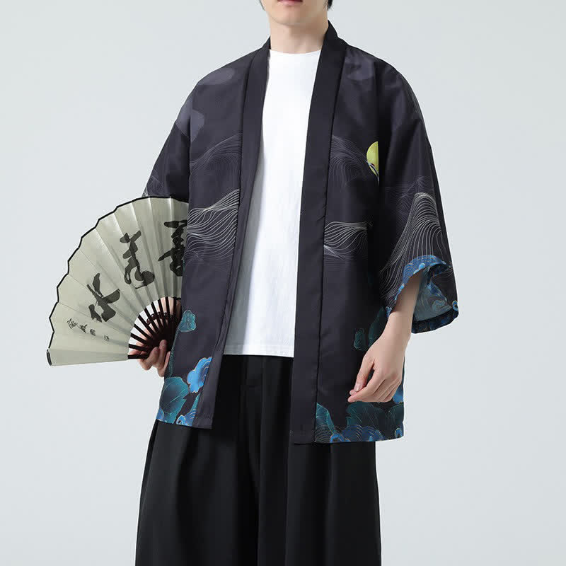 Buddha Stones Kimonos d'été décontractés pour hommes, imprimé grues vintage - Montagne - US/UK/AU48, EU58 (5XL) - image 24