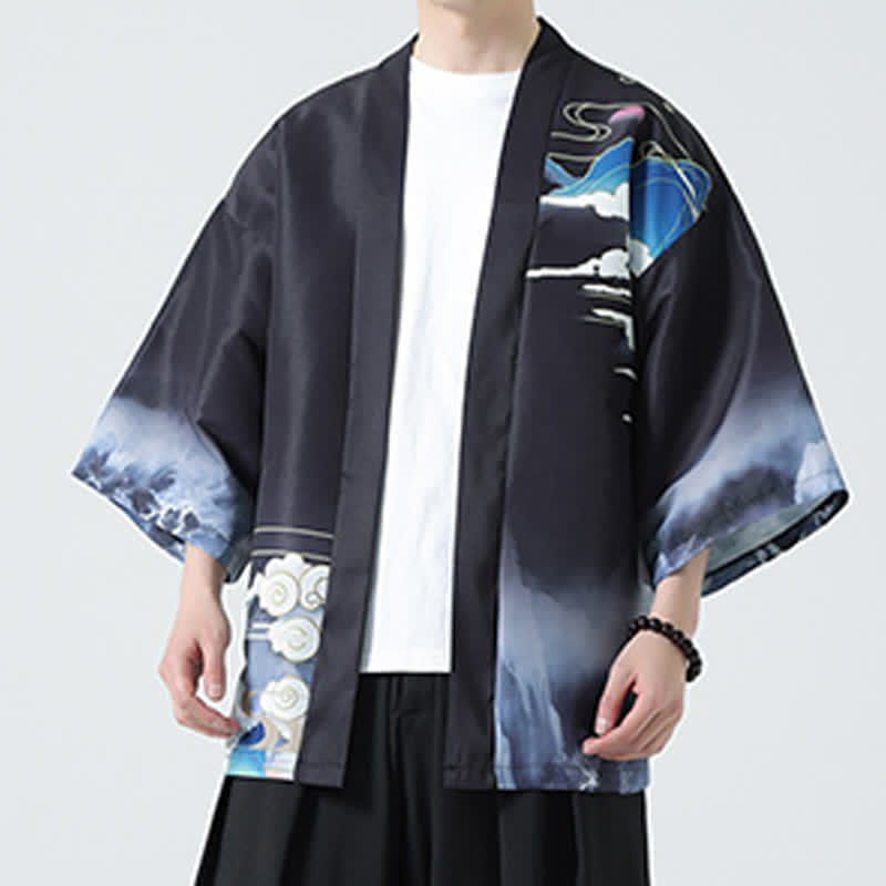Buddha Stones Kimonos d'été décontractés pour hommes, imprimé grues vintage - image 10