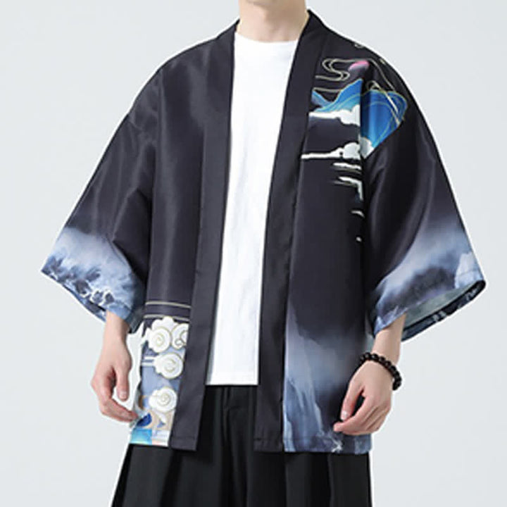 Buddha Stones Kimonos d'été décontractés pour hommes, imprimé grues vintage - image 10