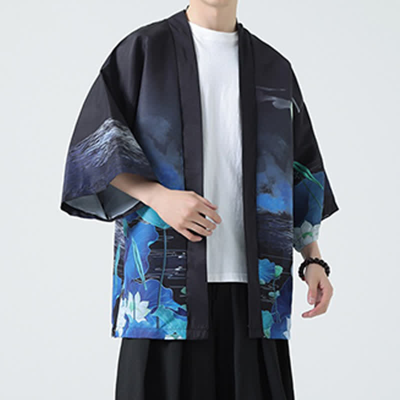 Buddha Stones Kimonos d'été décontractés pour hommes, imprimé grues vintage - image 38