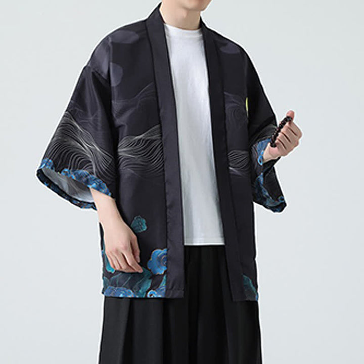 Buddha Stones Kimonos d'été décontractés pour hommes, imprimé grues vintage - image 26