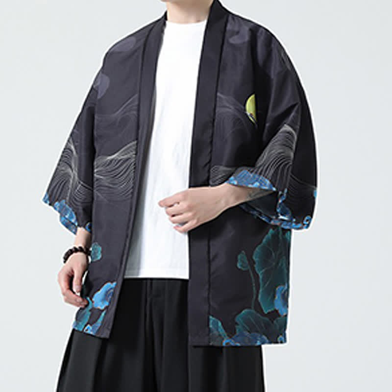 Buddha Stones Kimonos d'été décontractés pour hommes, imprimé grues vintage - image 27
