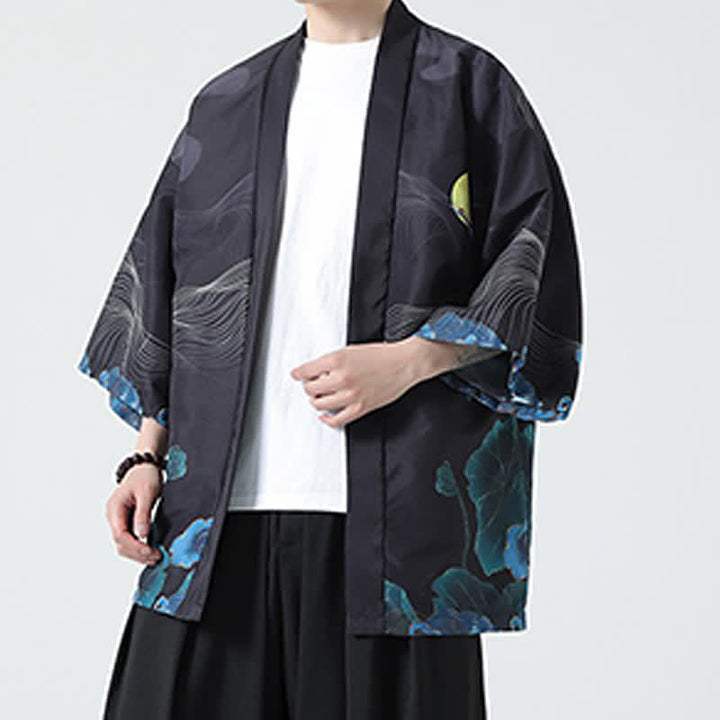 Buddha Stones Kimonos d'été décontractés pour hommes, imprimé grues vintage - image 27