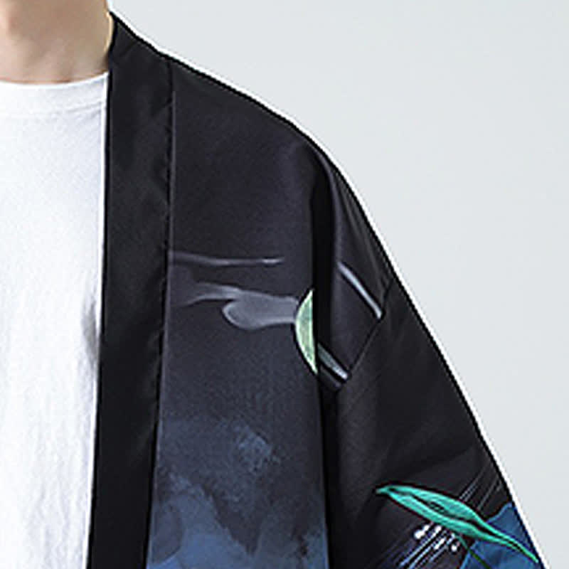 Buddha Stones Kimonos d'été décontractés pour hommes, imprimé grues vintage - image 31