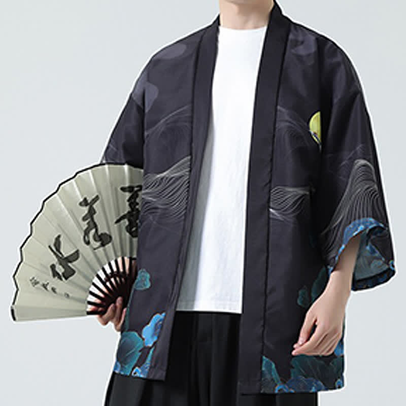Buddha Stones Kimonos d'été décontractés pour hommes, imprimé grues vintage - image 25