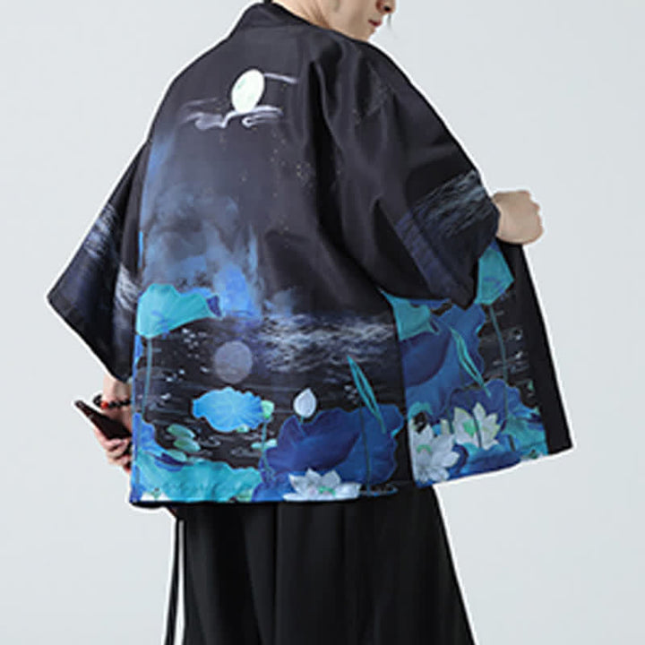 Buddha Stones Kimonos d'été décontractés pour hommes, imprimé grues vintage - image 41